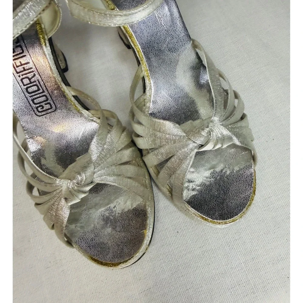 Coloriffics Vintage Silver Metallic Strappy Block Heel Sandals Formal Shoes 5M